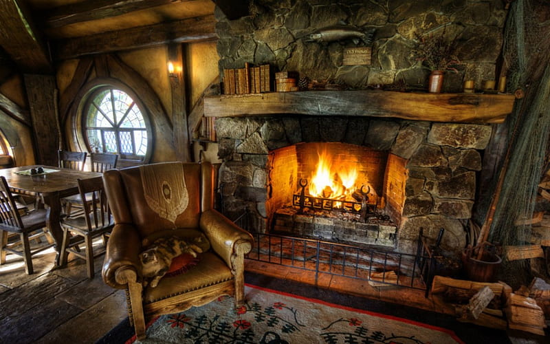 Fireplace, place, chairs, room, HD wallpaper | Peakpx