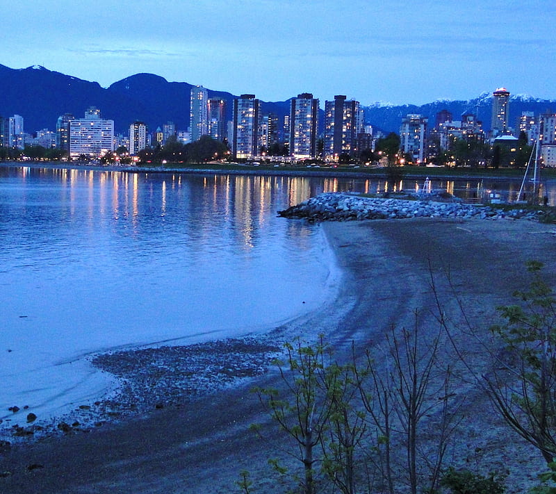 Vancouver - BC, aliosha384, beach, british columbia, canada, city, dusk, HD wallpaper
