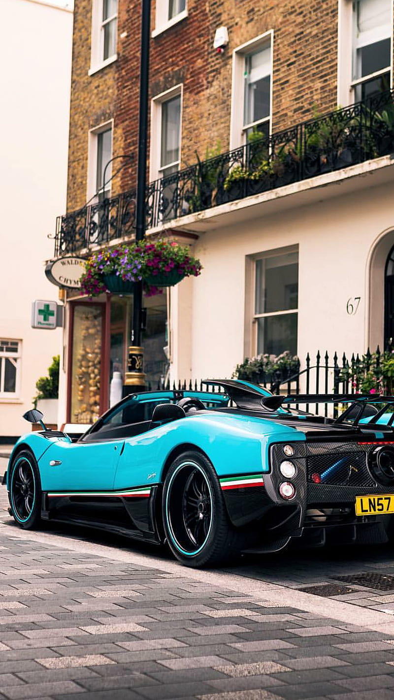 British Pagani Zonda, blue, car, hypercar, supercar, london, classic, HD phone wallpaper