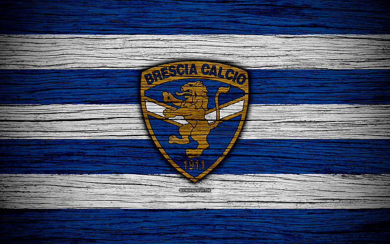 Brescia Calcio, Serie B football, wooden texture, blue white lines, Italian football club, logo, emblem, Brescia, Italy, HD wallpaper