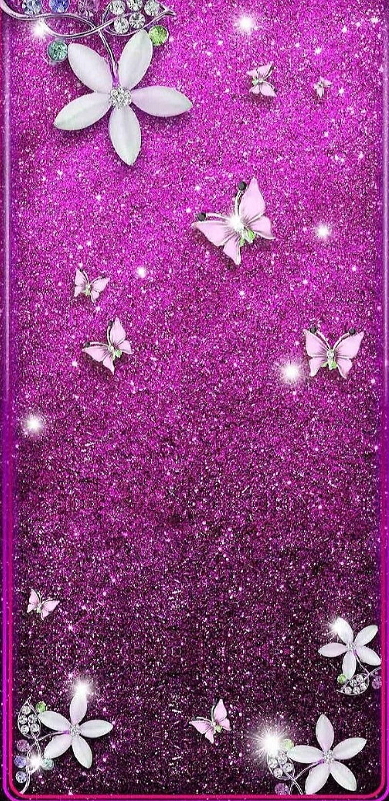 Crystal Butterflies, butterfly, floral, flower, girly, glitter, jewel, pink, pretty, purple, HD phone wallpaper