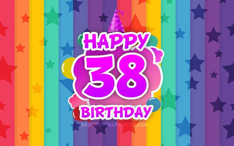 Happy 38th birtay, colorful clouds Birtay concept, rainbow background, Happy 38 Years Birtay, creative 3D letters, 38th Birtay, Birtay Party, 38th Birtay Party, HD wallpaper