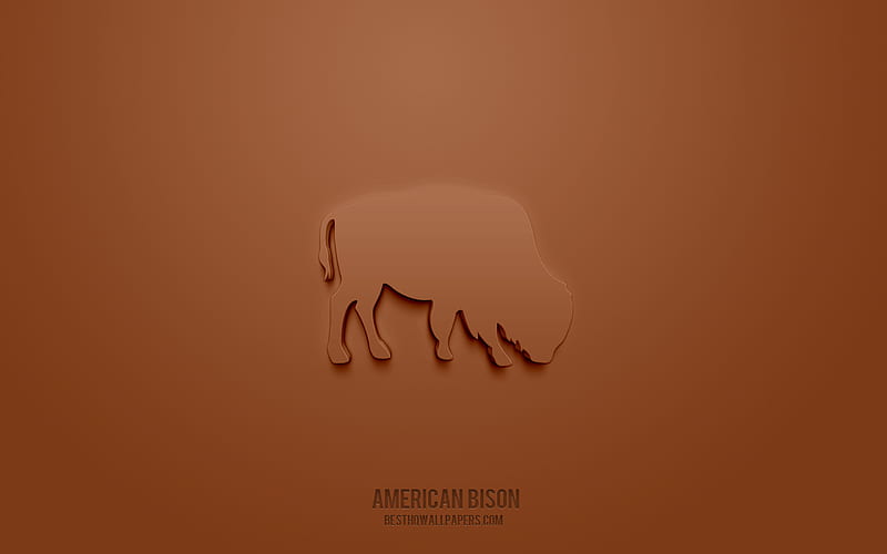 American Bison 3d icon, brown background, 3d symbols, American Bison, creative 3d art, 3d icons, American Bison sign, Animals 3d icons, HD wallpaper