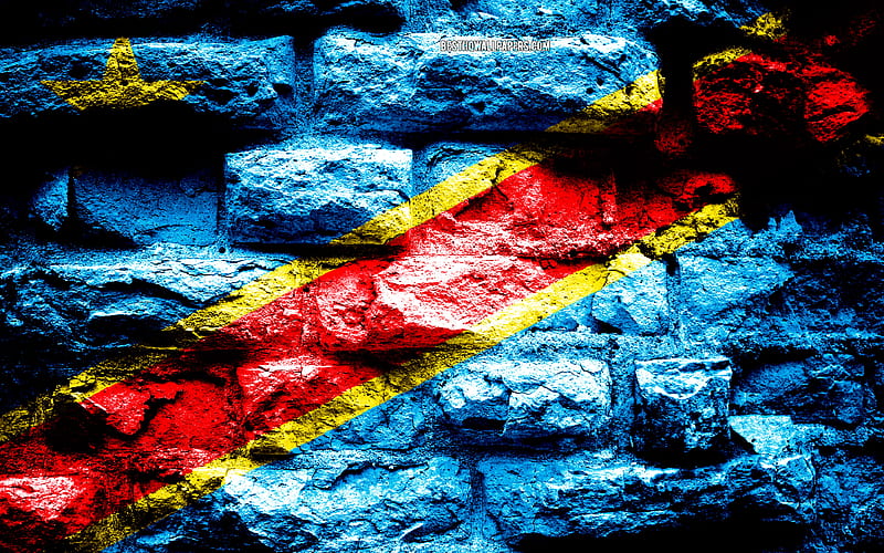 Democratic Republic of Congo flag, grunge brick texture, Flag of Democratic Republic of Congo, flag on brick wall, Democratic Republic of Congo, flags of Africa countries, HD wallpaper