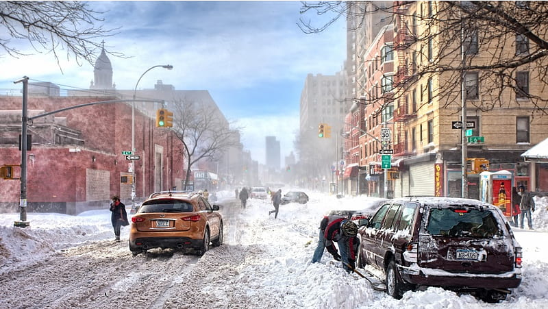 Heavy Snow on New York Streets, HD wallpaper