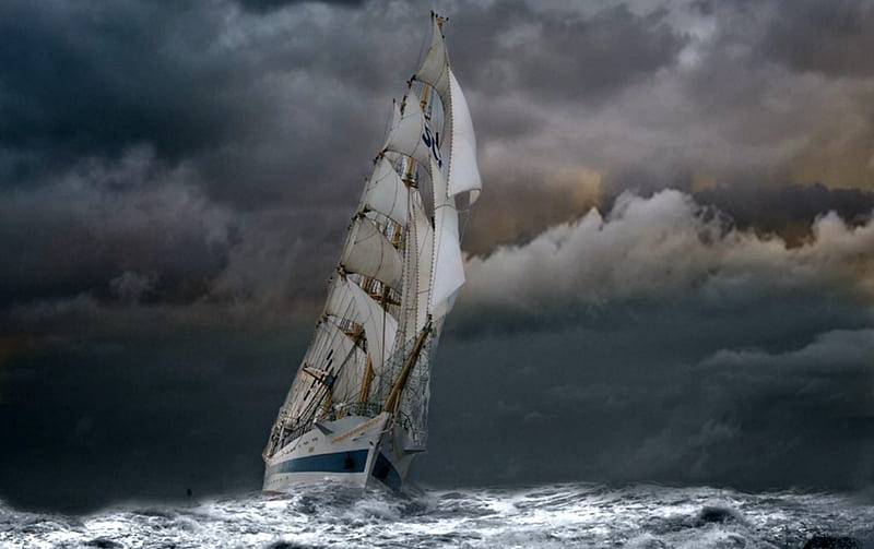 Stormy Weather, Sail, Stormy, Waves, Clipper, HD wallpaper