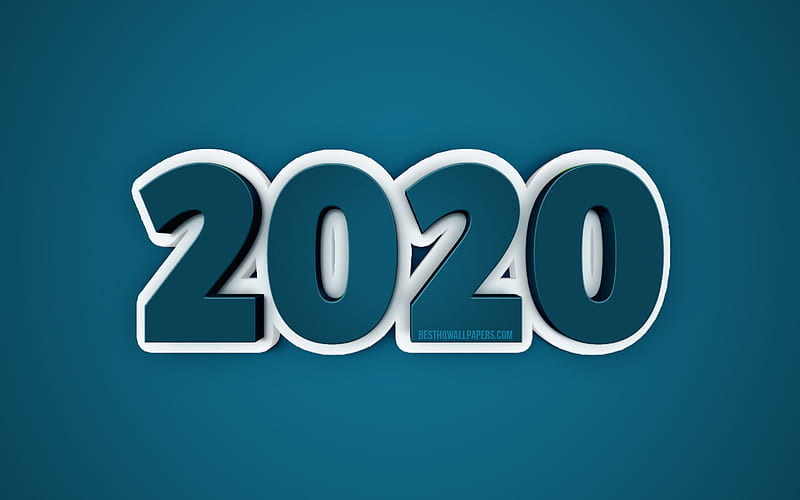 Dark blue 2020 background, 2020 3d background, Happy New Year 2020, 3d art, 2020 concepts, 2020 New Year, HD wallpaper