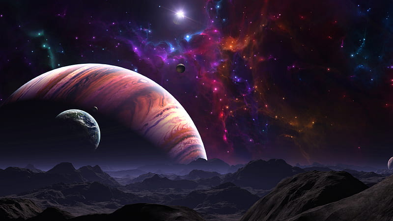 planets, colorful nebula, surface, Space, HD wallpaper