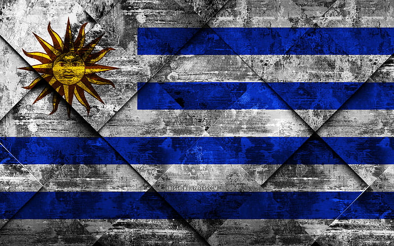 Flag of Uruguay grunge art, rhombus grunge texture, Uruguay flag, South America, national symbols, Uruguay, creative art, HD wallpaper
