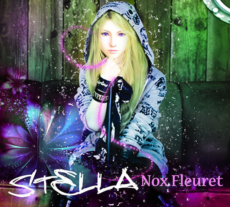 stella nox fleuret, alternate dress, model, pose, blonde, bonito, hoody, singer, sit, final fantasy versus 13, fantasy, flower, wrist band, dream, rocker, final fantasy 13, HD wallpaper