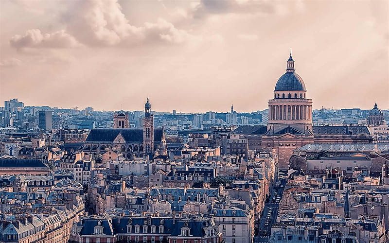 Paris, Pantheon, Latin Quarter, evening, Paris cityscape, Paris panorama, France, HD wallpaper