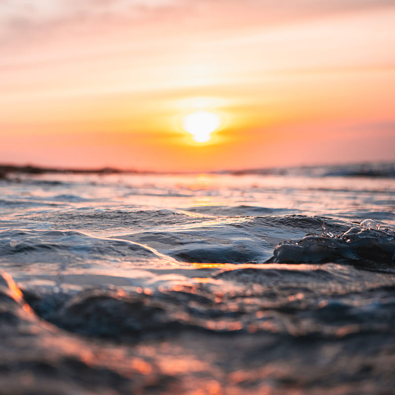 water, waves, the sun, horizon, glare, HD phone wallpaper