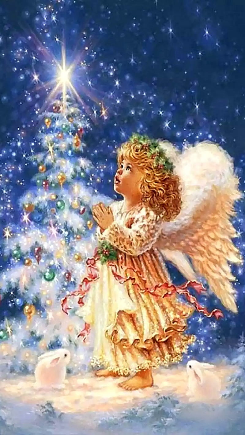 angel, christmas, magic, new year tree, HD phone wallpaper