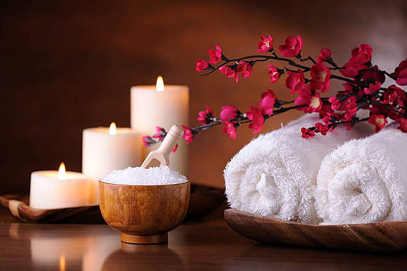 Spa treatment, Massaging, Luxury, Orchid, Candles, Towels, HD wallpaper
