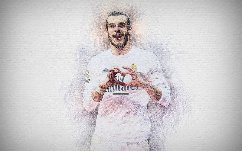 Gareth Bale artwork, football stars, Galacticos, Real Madrid, La Liga, Bale, soccer, footballers, drawing Bale, HD wallpaper