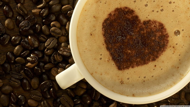 Bitter heart, food abstract, graphy, coffee love, heart, cup, drink, morning, HD wallpaper