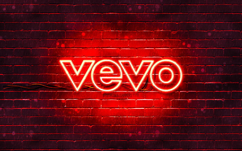Vevo red logo red brickwall, Vevo logo, brands, Vevo neon logo, Vevo, HD wallpaper