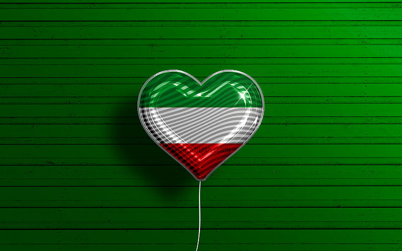 I Love North Rhine-Westphalia realistic balloons, green wooden background, States of Germany, North Rhine-Westphalia flag heart, flag of North Rhine-Westphalia, balloon with flag, German states, Germany, HD wallpaper