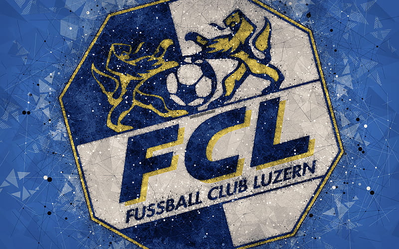 Luzern FC, Switzerland Super League, creative logo, geometric art, emblem, Switzerland, football, Luzern, blue abstract background, FC Luzern, HD wallpaper