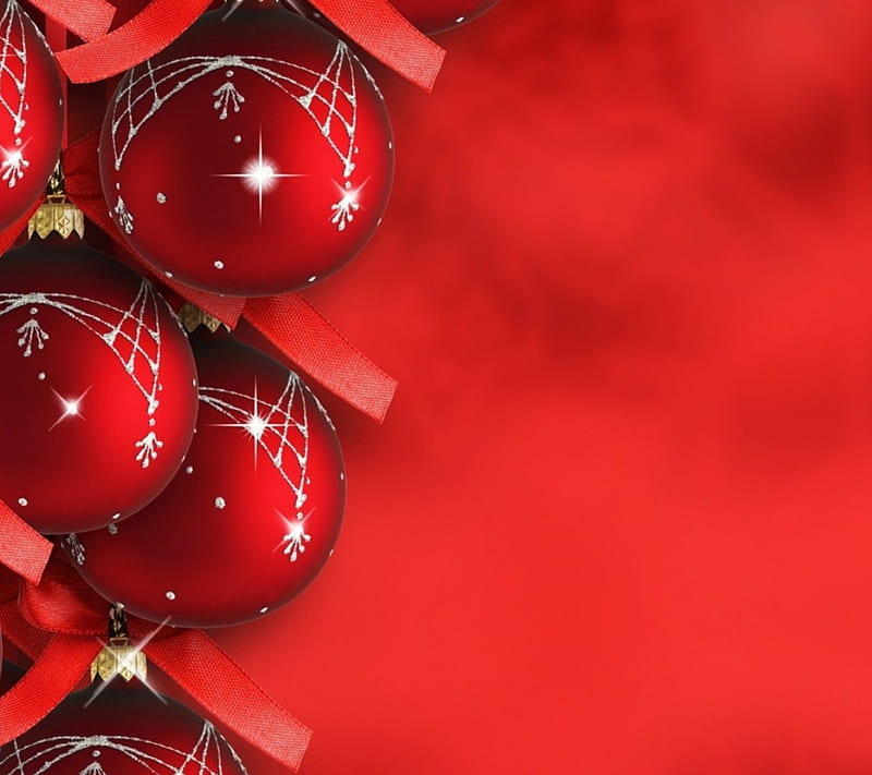 Red Christmas, red, ties, stars, lovely, christmas, ribbon, bonito, spheres, abstract, winter, beauty, white, HD wallpaper