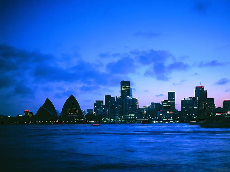 a night in the sydney, city, archictecture, ocean, nature, sydney, sky, HD wallpaper