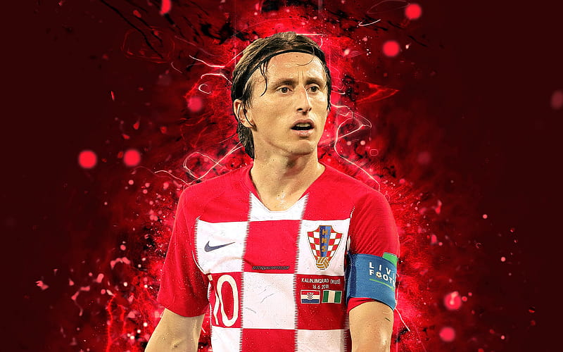 Luka Modric, abstract art, Croatia National Team, fan art, Modric, soccer, footballers, neon lights, Croatian football team, HD wallpaper
