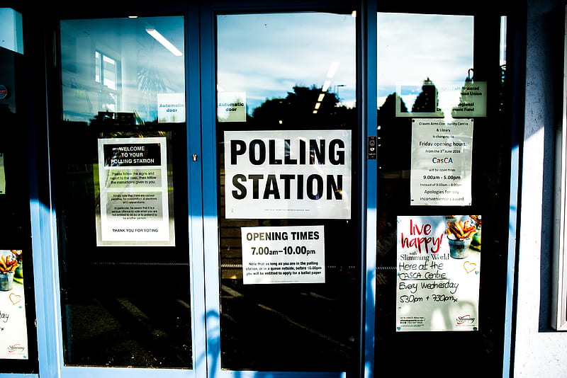 polling station poster on clear glass door, HD wallpaper