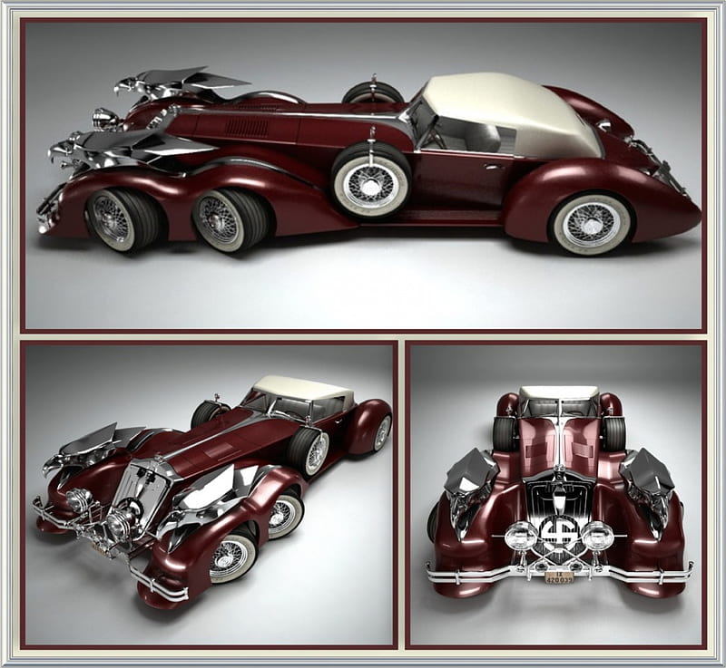 Rolls Royce Steampunk Car, red, concept, motor, steampunk, car, rolls royce, collage, wheels, HD wallpaper