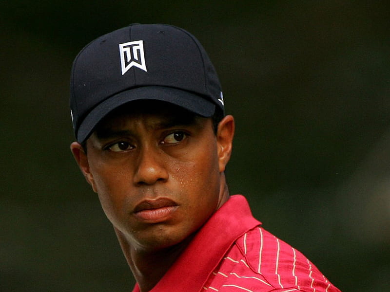 Tiger Wood, male, cute face, young, logo, the best, ever, red t-shirt, golf player, HD wallpaper