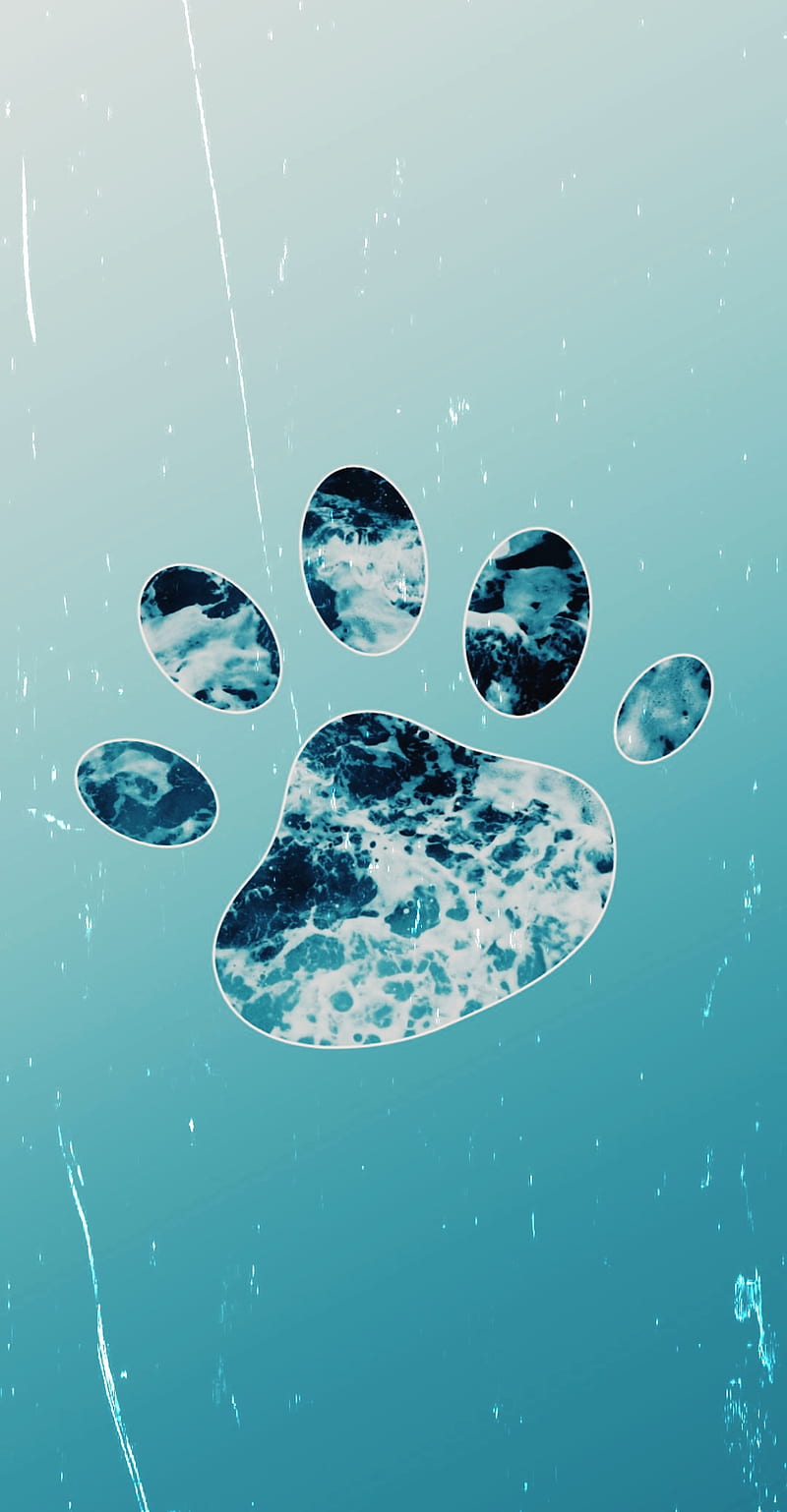 Ocean Pawprint, aesthetic, animal, blue, paw, teal, HD phone wallpaper