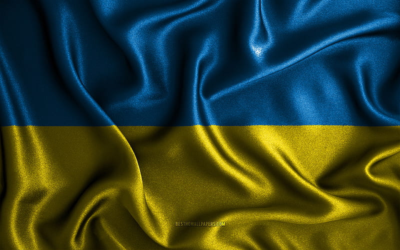Ukrainian flag silk wavy flags, European countries, national symbols, Flag of Ukraine, fabric flags, Ukraine flag, 3D art, Ukraine, Europe, Ukraine 3D flag, HD wallpaper