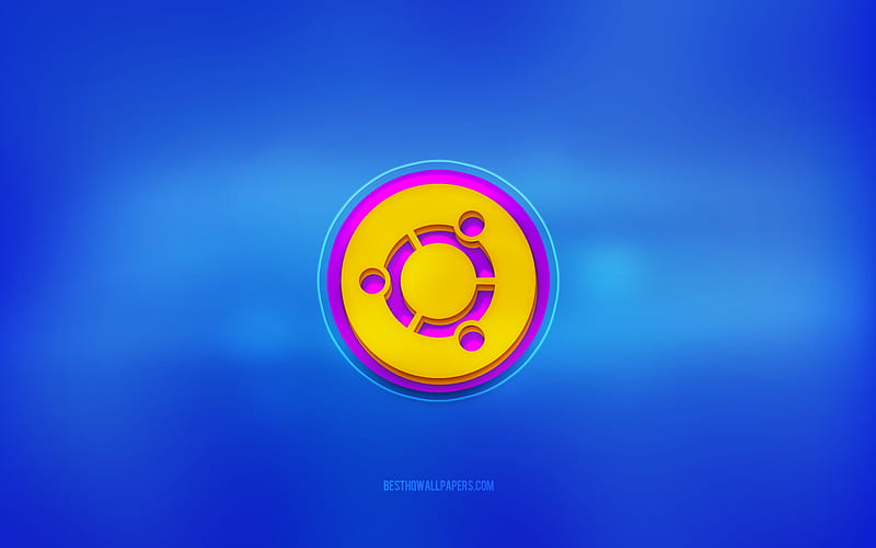 Ubuntu 3D logo, blue background, Ubuntu, multicolored logo, Ubuntu logo, 3D emblems, Linux, HD wallpaper