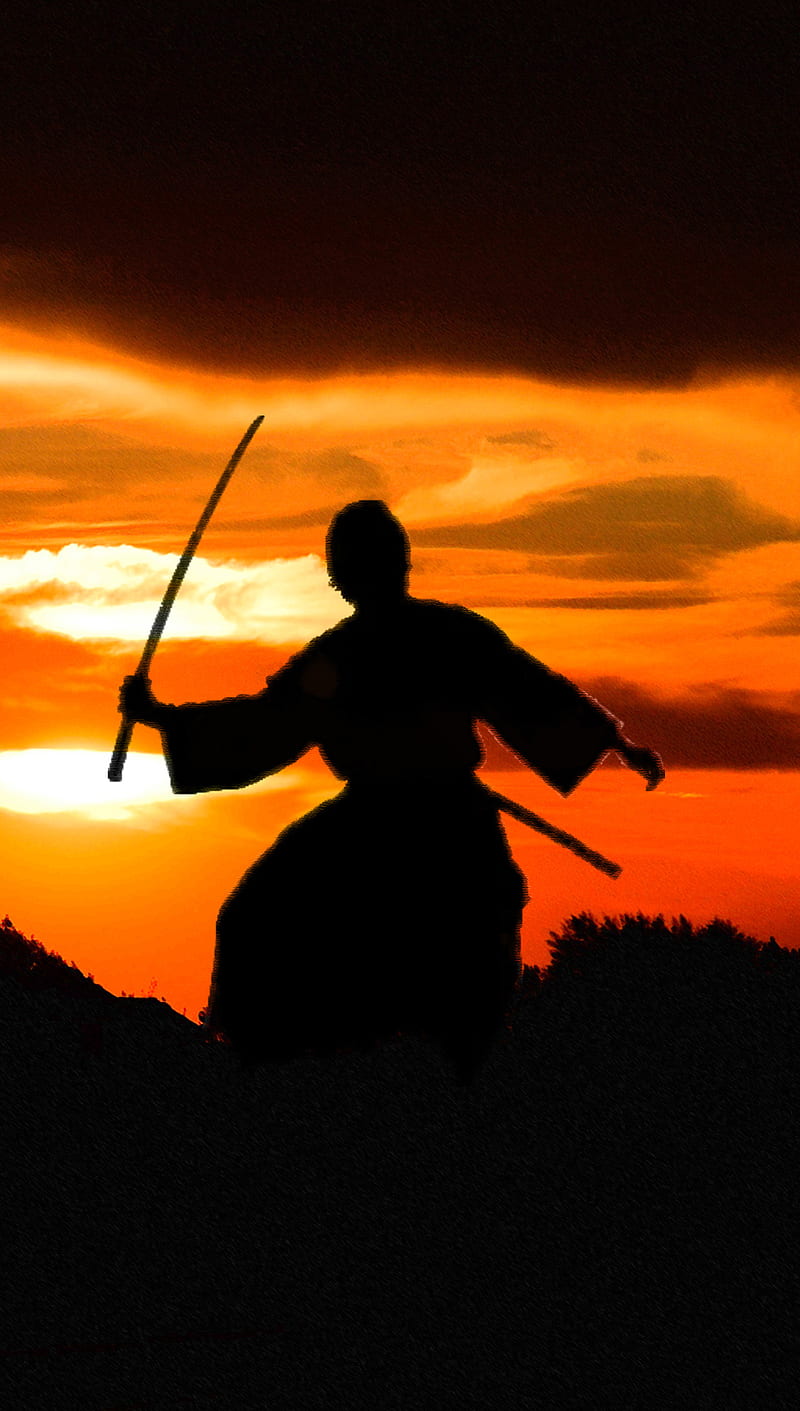 Samurai - Chief, orange, ragnarok, s7, samsung, silhouette, tokugawa, HD phone wallpaper