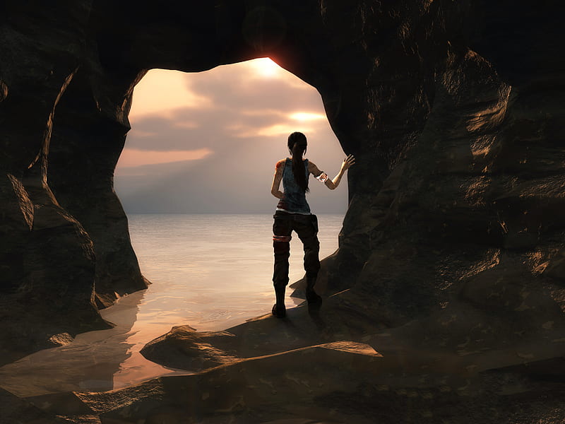 Lara Croft, water, video game, tomb raider, grotto, sea, HD wallpaper