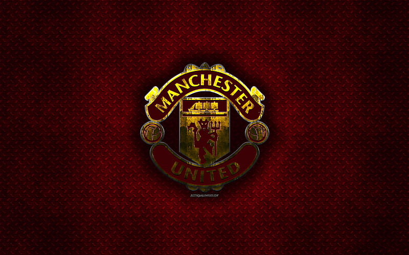 Manchester United FC, English football club, red metal texture, metal logo, emblem, Manchester, England, Premier League, creative art, football, HD wallpaper