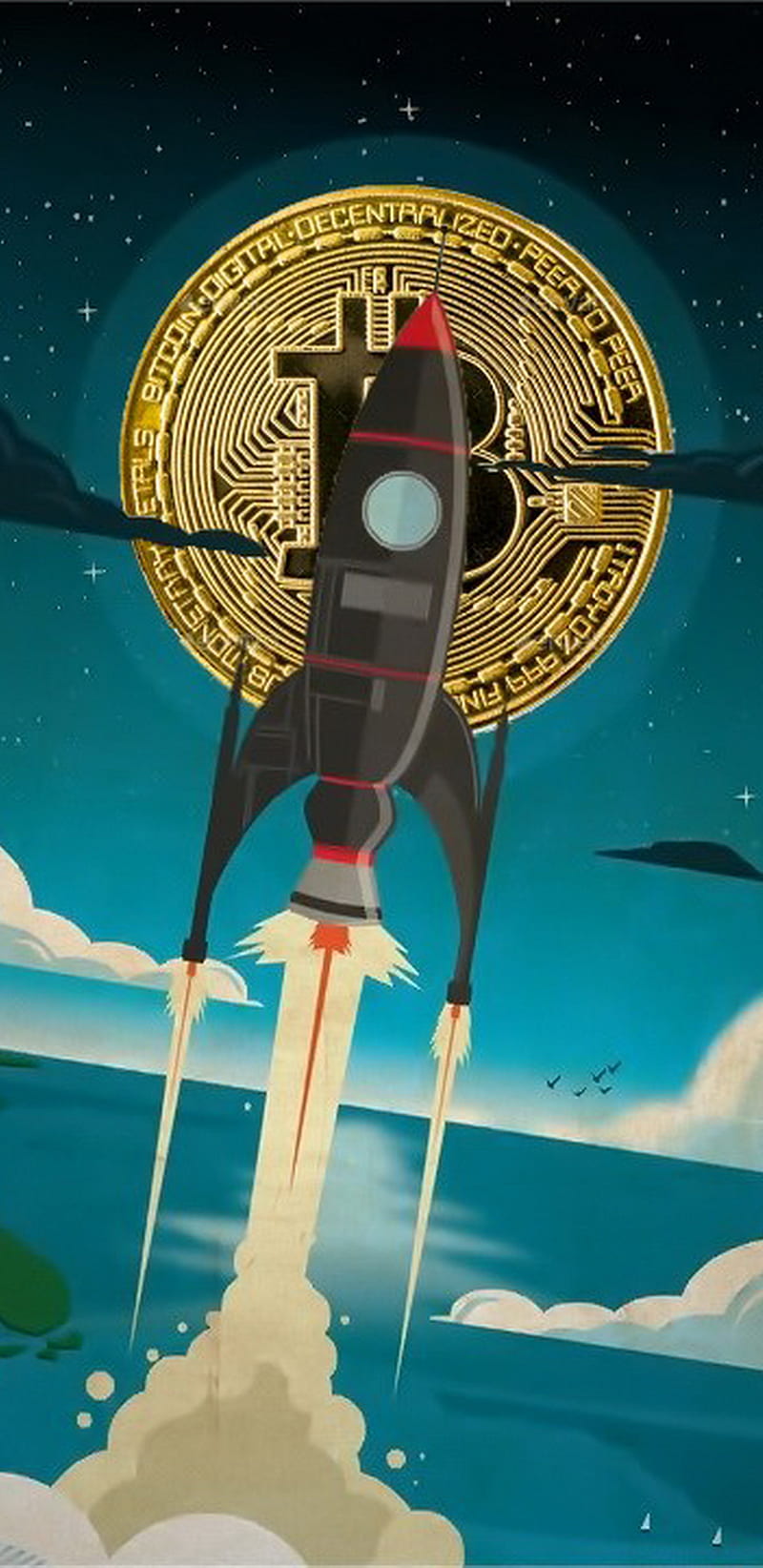 Bitcoin moon, bitcoins, crypto, note 8, rocket, HD phone wallpaper