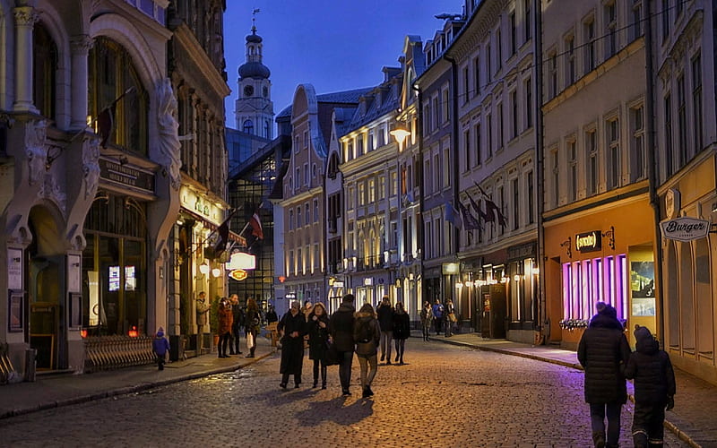 Old Riga at Night, Latvia, Riga, street, night, HD wallpaper
