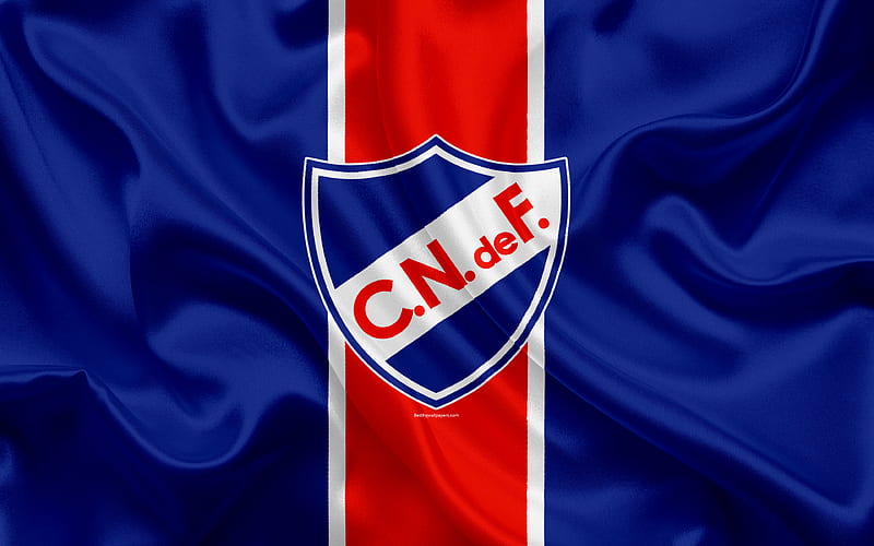 Club Nacional de Football Uruguayan football club, silk texture, logo, emblem, blue red flag, Montevideo, Uruguay, Uruguayan Primera Division, football, Club Nacional FC, HD wallpaper
