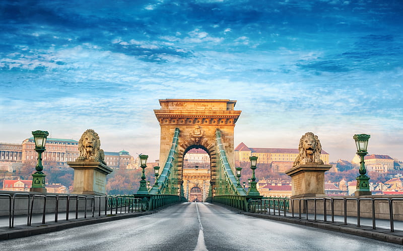 Szechenyi Chain Bridge, Budapest, Danube river, bridge, Hungary, HD wallpaper