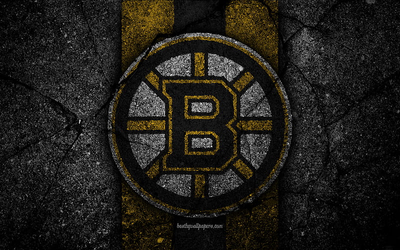Boston Bruins, logo, hockey club, NHL, black stone, Eastern Conference, USA, Asphalt texture, hockey, Atlantic Division, HD wallpaper
