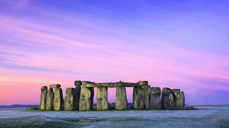 Blessed be at Pink Full Moon, stone circle dusk, pagan, nature, landscape, scene, dawn, Celtic, Stonehenge, HD wallpaper