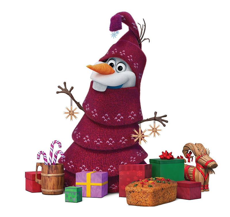 Olaf's Frozen Adventure (2017), poster, red, movie, craciun, christmas, gift, snowman, olafs frozen adventure, funny, white, disney, HD wallpaper