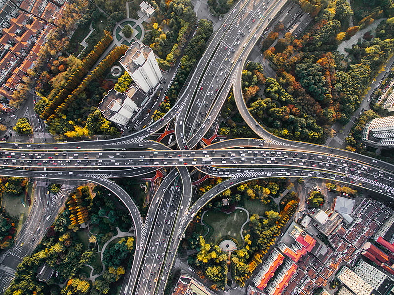 aerial graphy of concrete roads, HD wallpaper