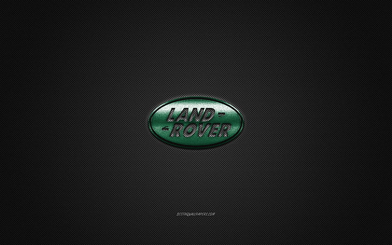 Land Rover logo, green logo, gray carbon fiber background, Land Rover metal emblem, Land Rover, cars brands, creative art, HD wallpaper