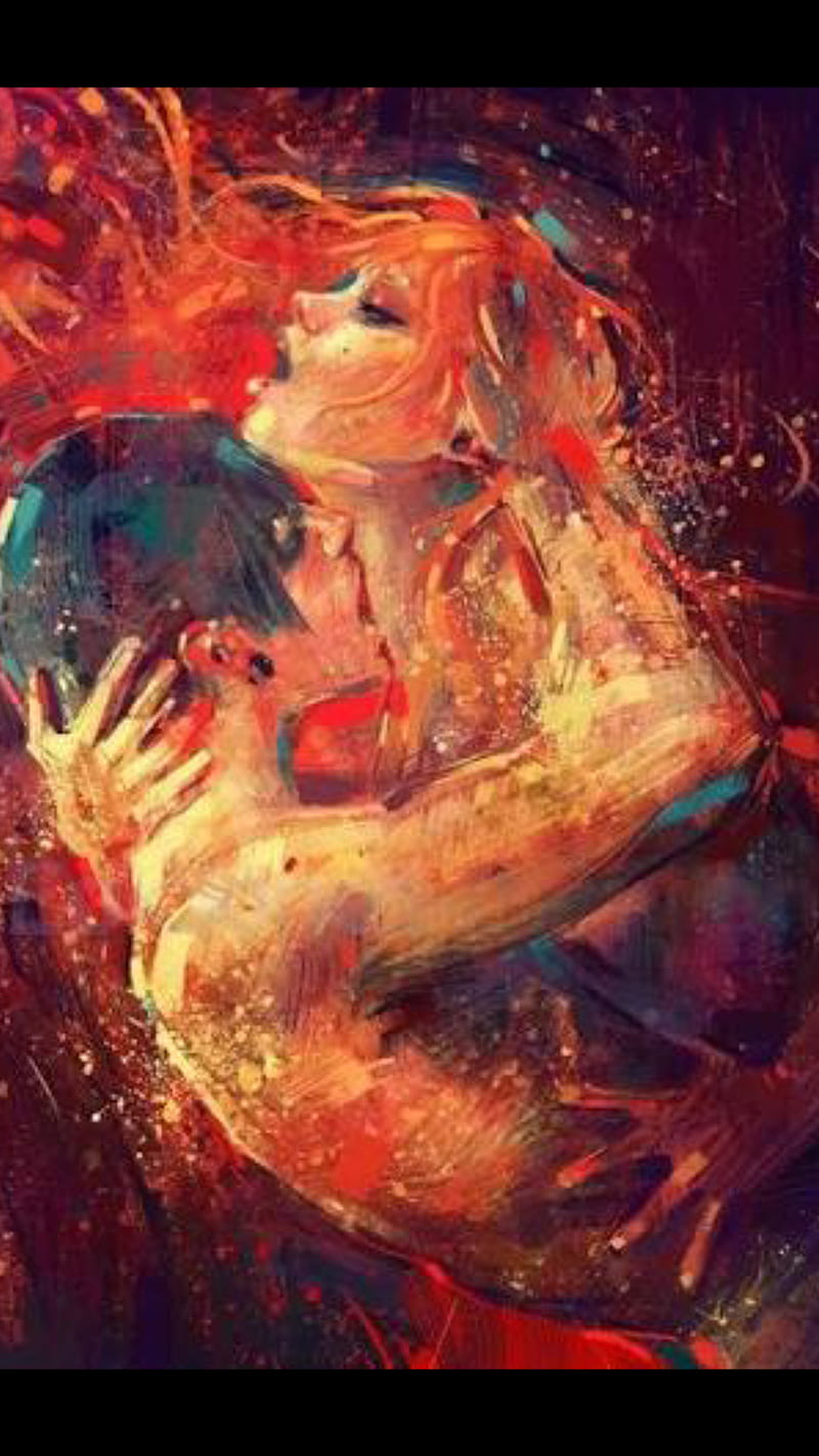 Couple in Love Art , painting, kiss, couple in love, HD phone wallpaper