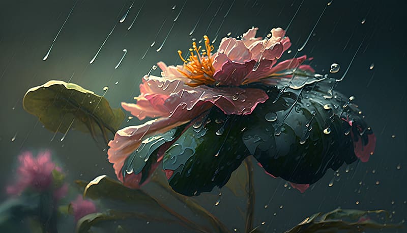 A rainy day, drops, ater, flower, lotus, HD wallpaper