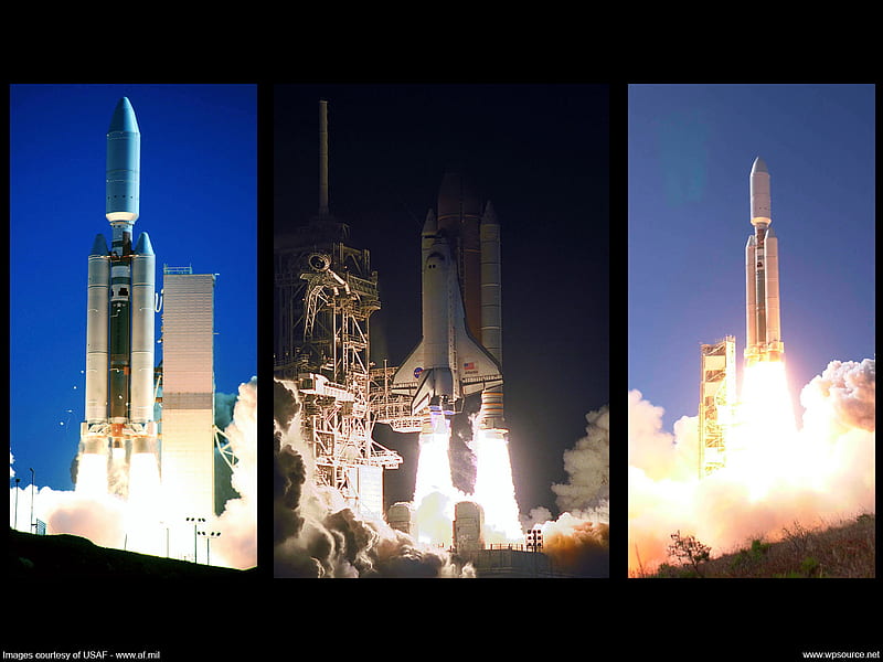 Launching into Space, shuttle launch, space, nasa, blast off, collages, rockets, sky, launch, HD wallpaper