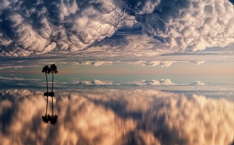Between the Sky and Sea Ultra, Nature, Sun & Sky, Ocean, Water, Clouds, Reflection, Waterscape, HD wallpaper
