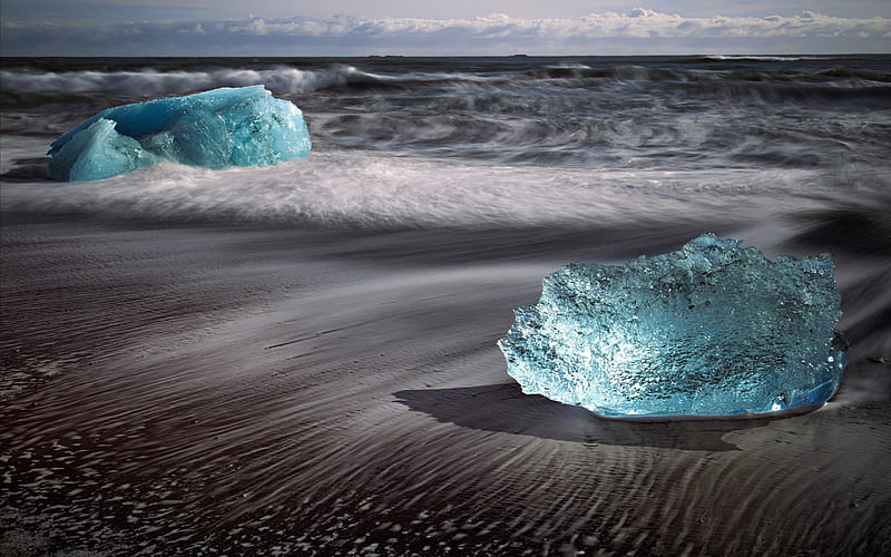 Ice Chunks on a Beach, Abstract, beach, 2 colour, Nature, HD wallpaper