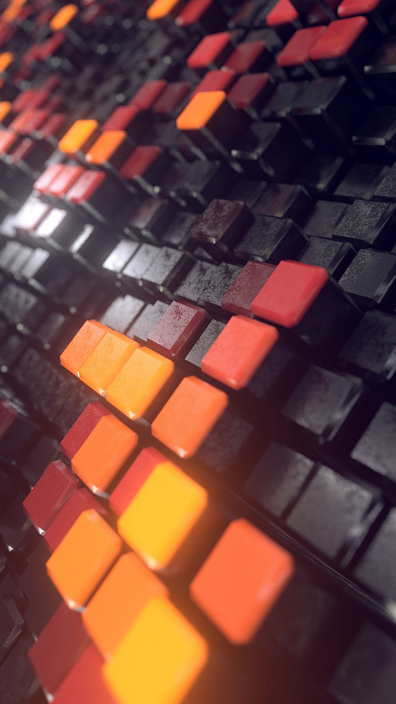 Cubes, 3d, squares, abstract, orange, black, background, pattern, HD phone wallpaper